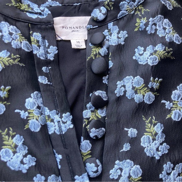 Pomander Place Black & Blue Embroidered Floral Samantha Mini Dress, Sz M - Picture 7 of 14